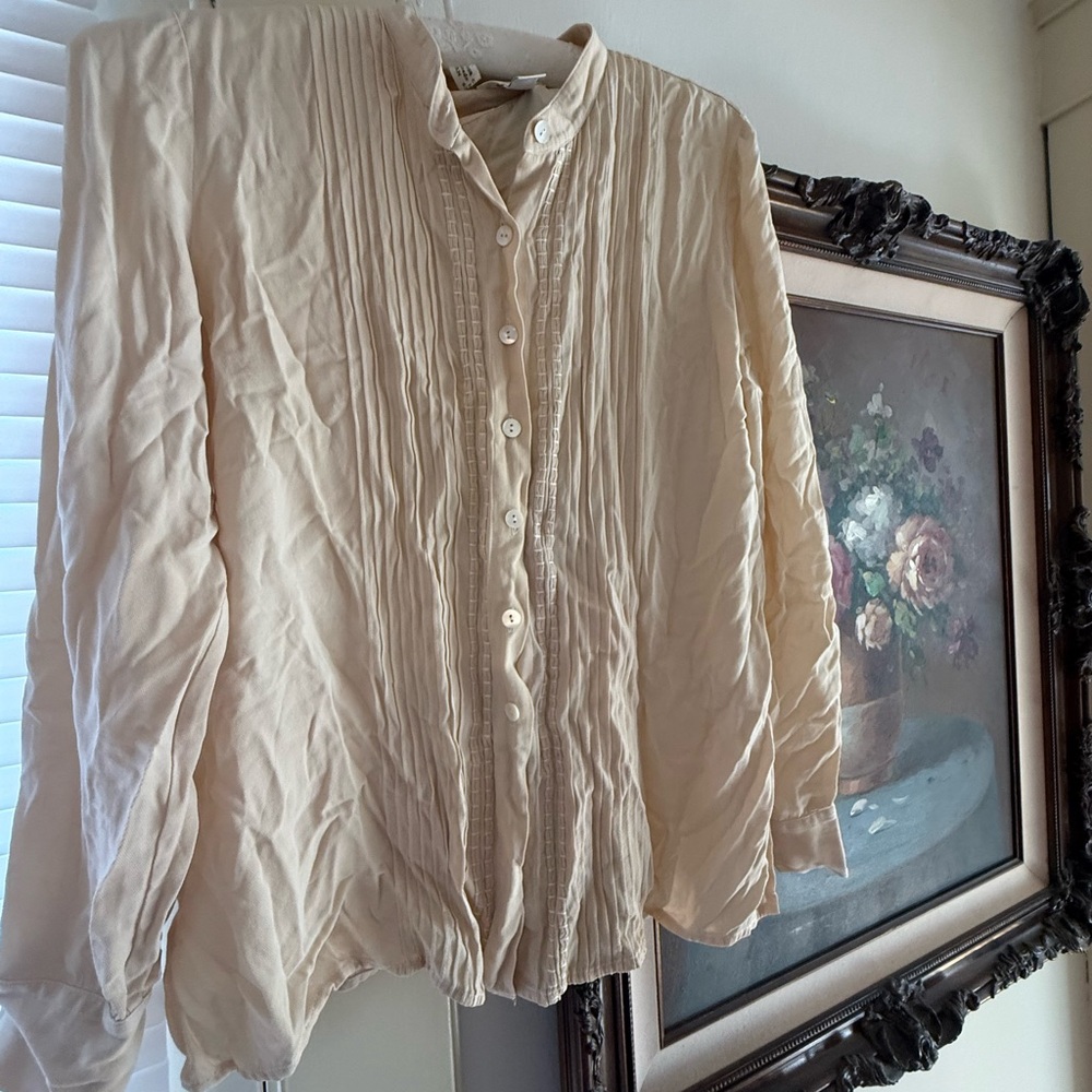 Vintage Talbots Women's Cream Button-Down Shirt